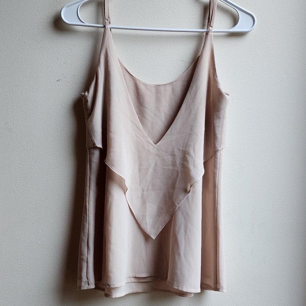Naked Zebra Nude Ruffled Back Plunge Tank Top Size Small - Picture 15 of 16